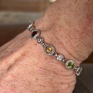 Sterling silver genuine multi stone geometric bracelet